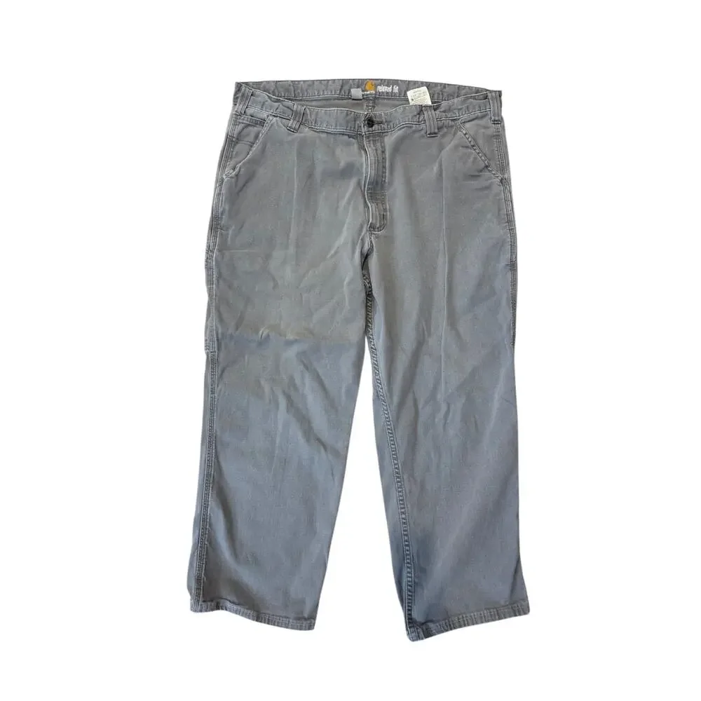 Carhartt Gray Relaxed Fit Canvas 5 Pocket Work Pants, Men’s Size 42x27
